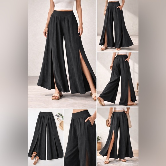HALARA Pants - Halara Linen Blend Split-Leg Wide
Leg Pants - Black